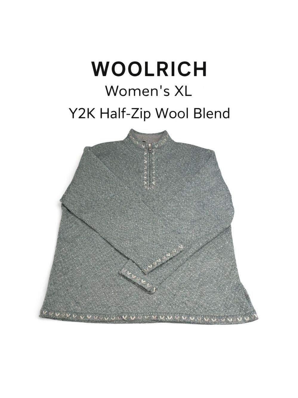 Woolrich Green Half-Zip Wool Blend Sweater Size XL Y2K Cabincore Lodgewear